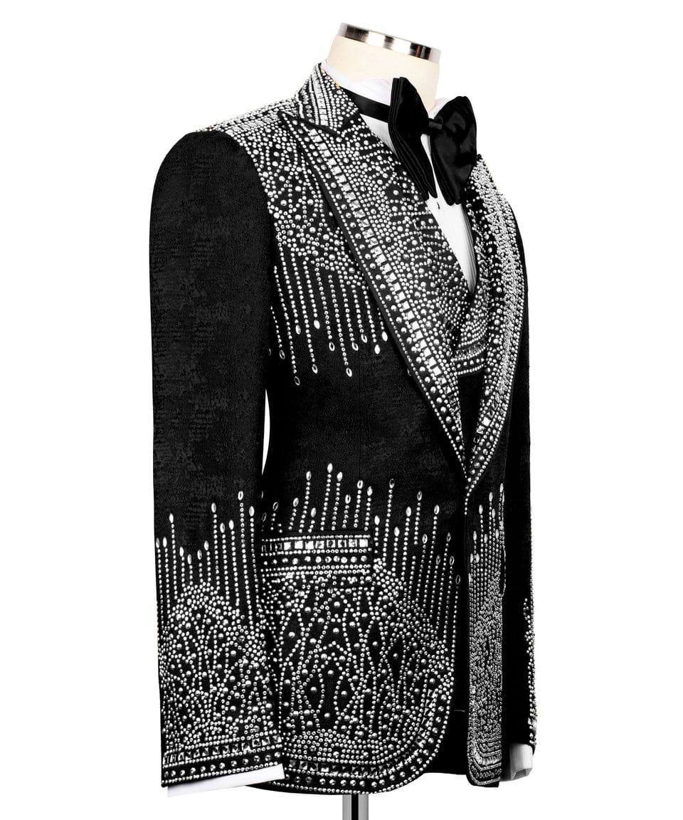 Black Tuxedo,3 Piece, Silver Beaded Blazer