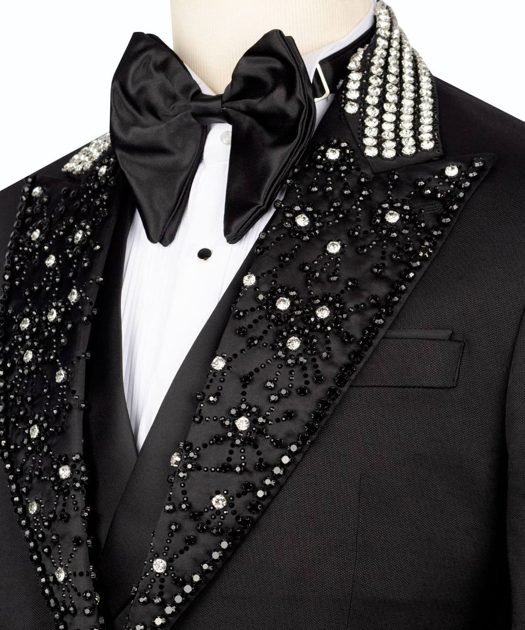 Black Tuxedo,3 Piece, Silver Beaded Blazer