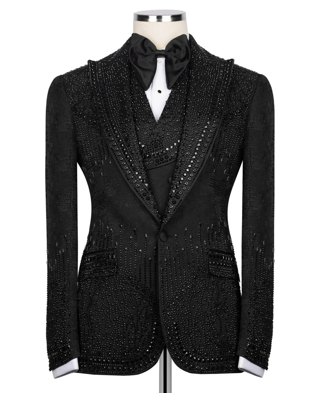 Black Tuxedo,3 Piece, Black Beaded Blazer