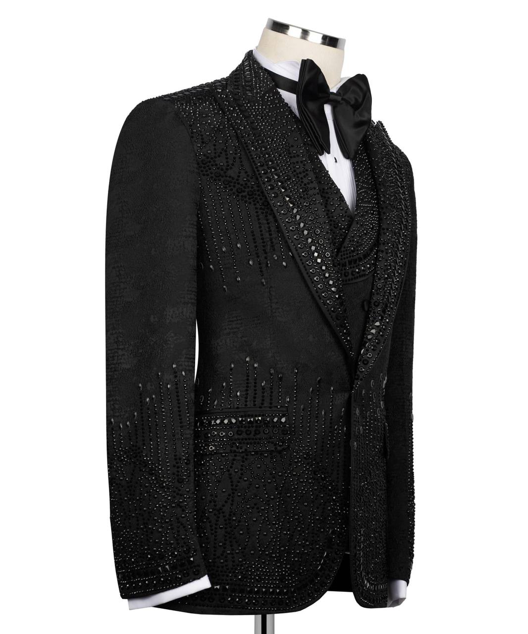 Black Tuxedo,3 Piece, Black Beaded Blazer