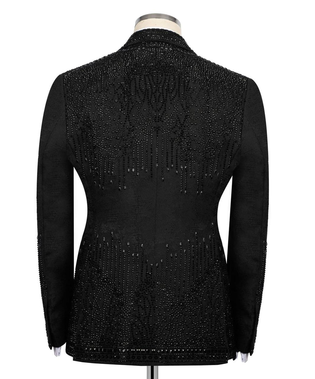 Black Tuxedo,3 Piece, Black Beaded Blazer