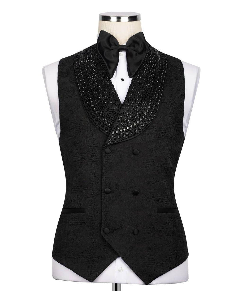 Black Tuxedo,3 Piece, Black Beaded Blazer