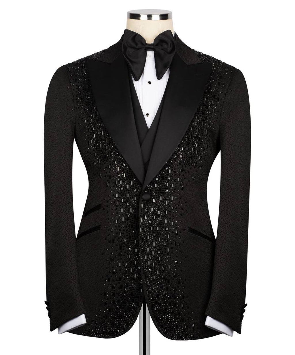 Black Tuxedo,3 Piece, Black Beaded Blazer