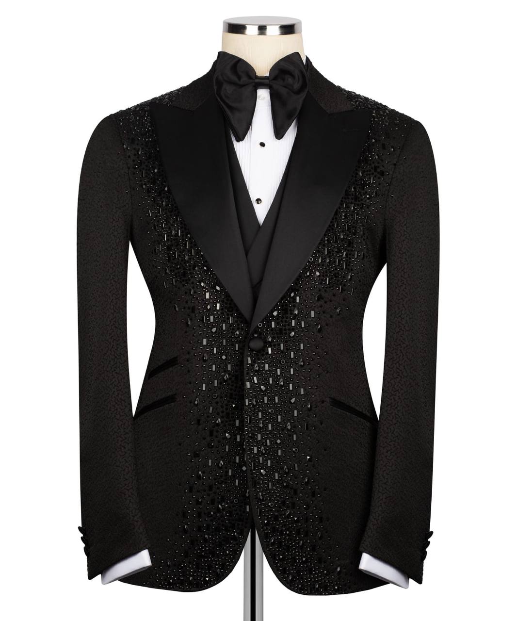 Black Tuxedo,3 Piece, Black Beaded Blazer