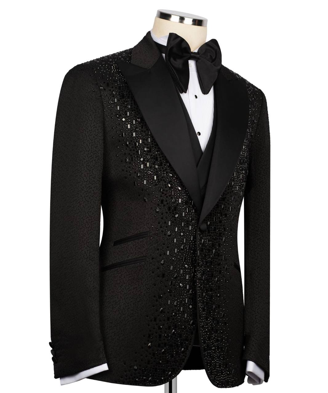 Black Tuxedo,3 Piece, Black Beaded Blazer