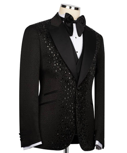 Black Tuxedo,3 Piece, Black Beaded Blazer