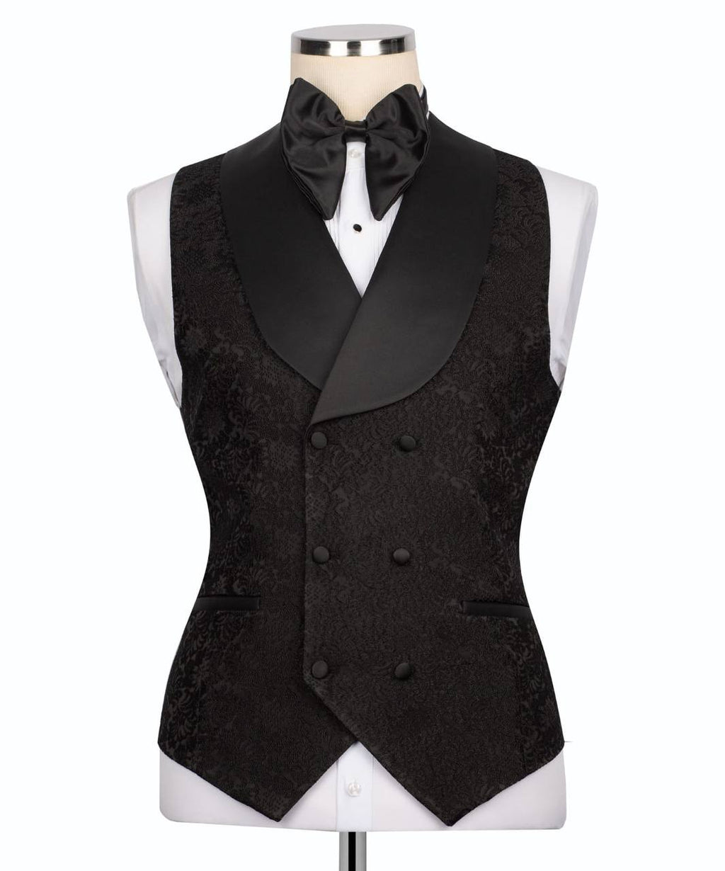 Black Tuxedo,3 Piece, Patterned Blazer with Gold Crystals