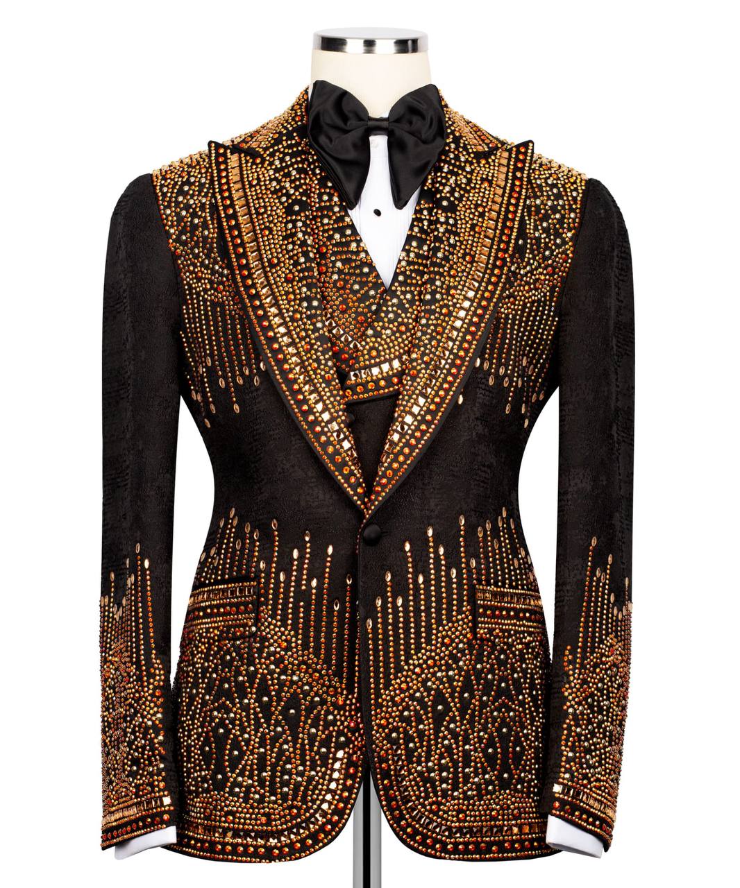 Black Tuxedo,3 Piece, Gold Beaded Blazer
