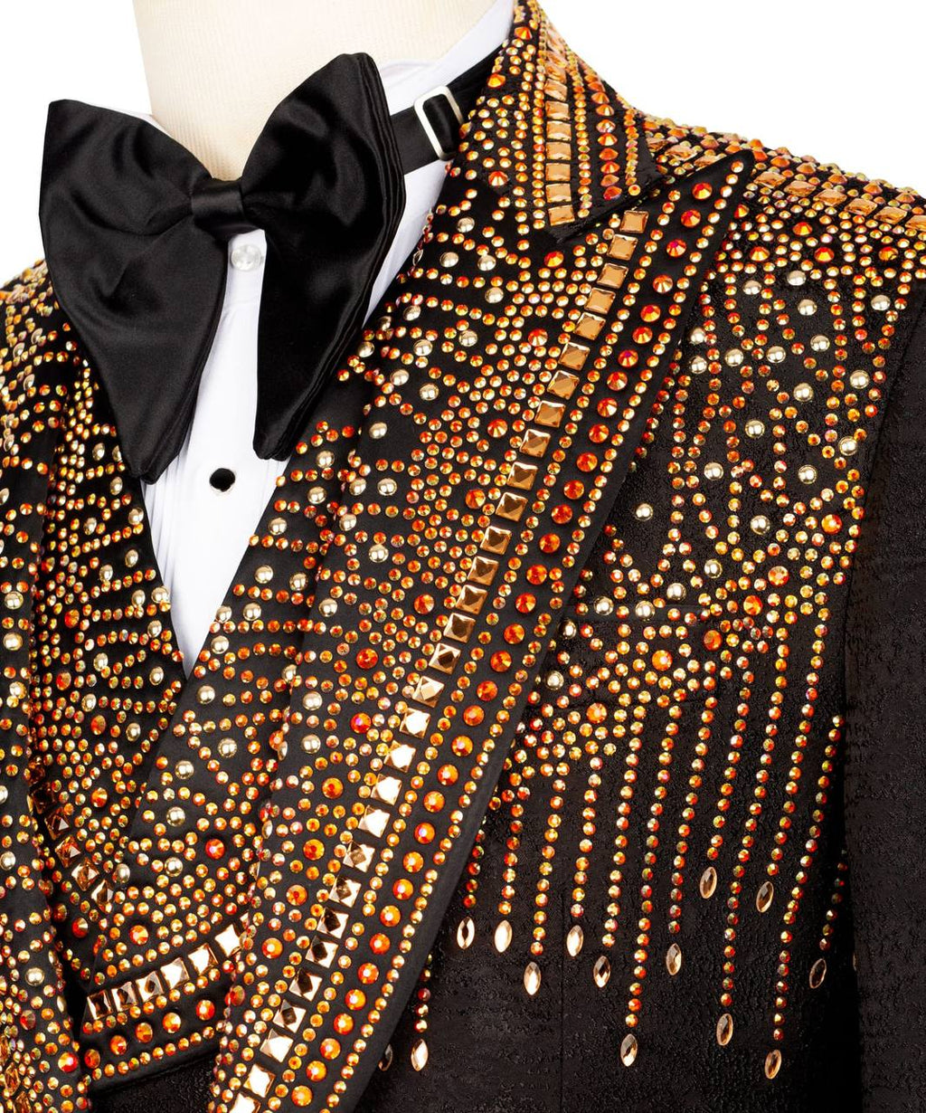 Black Tuxedo,3 Piece, Gold Beaded Blazer