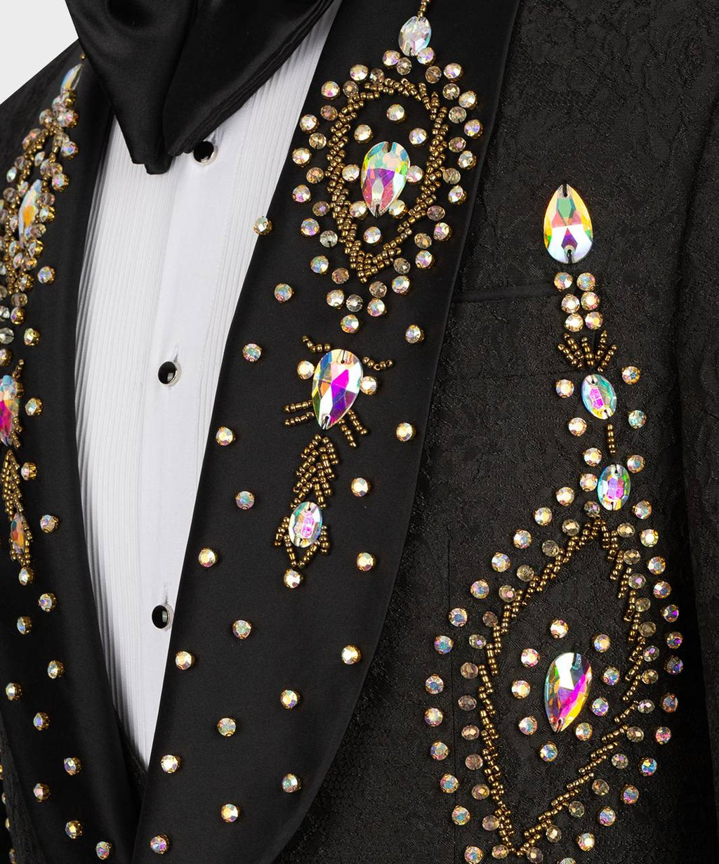 Black Tuxedo,3 Piece, Gem Stoned, Beaded Blazer