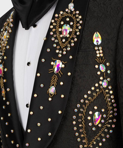 Black Tuxedo,3 Piece, Gem Stoned, Beaded Blazer