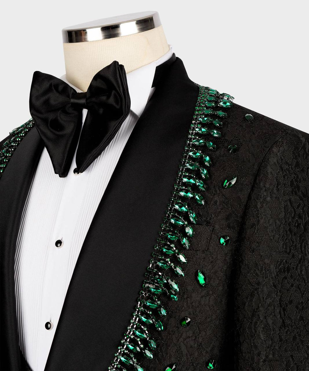 Black Tuxedo,3 Piece, Handcrafted with Green Beads