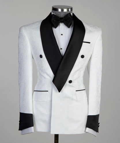 White Tuxedo with Black Collar,Belted