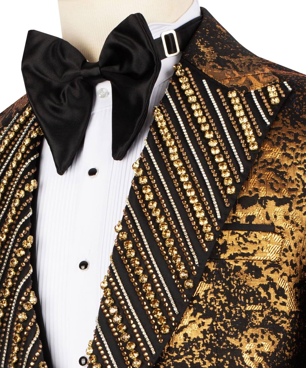 Gold And Black Tuxedo,3 Piece, Handcrafted with Golden Beads