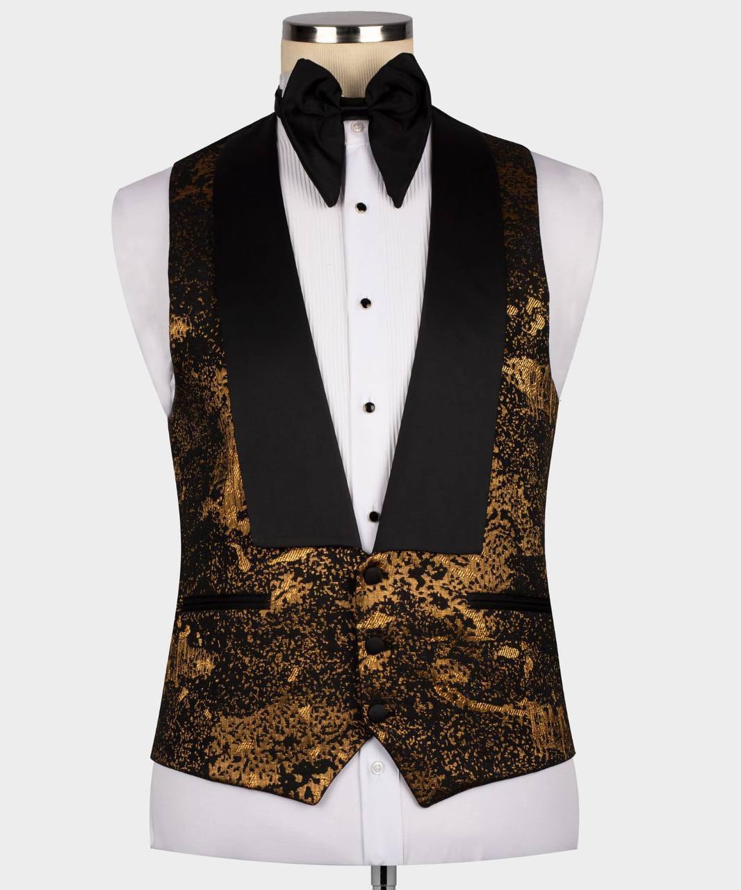 Gold And Black Tuxedo,3 Piece, Handcrafted with Golden Beads