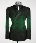 Men's Double Breasted Black Tuxedo, Green Stoned