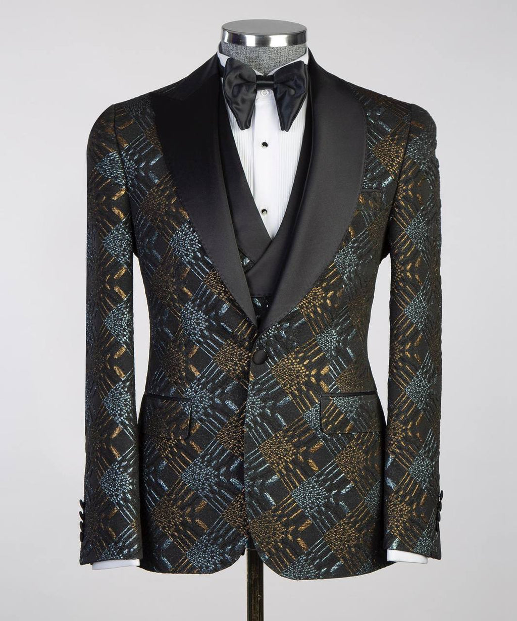 Men's Black Tuxedo-Asymmetrical Satin Lapel