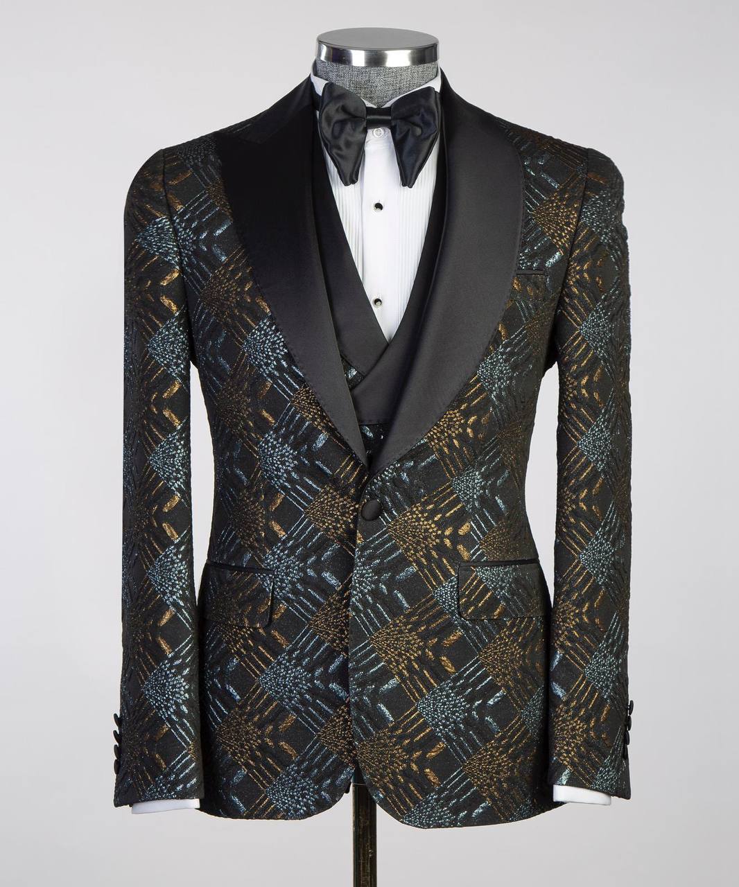 Men's Black Tuxedo-Asymmetrical Satin Lapel