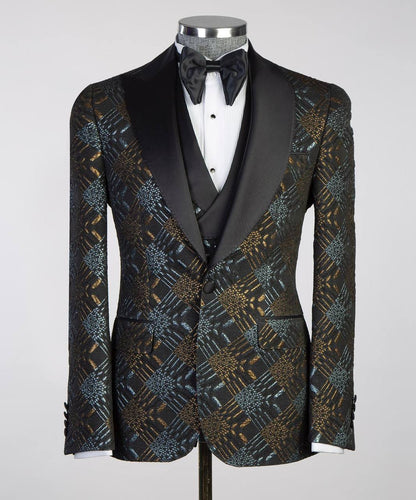 Men's Black Tuxedo-Asymmetrical Satin Lapel