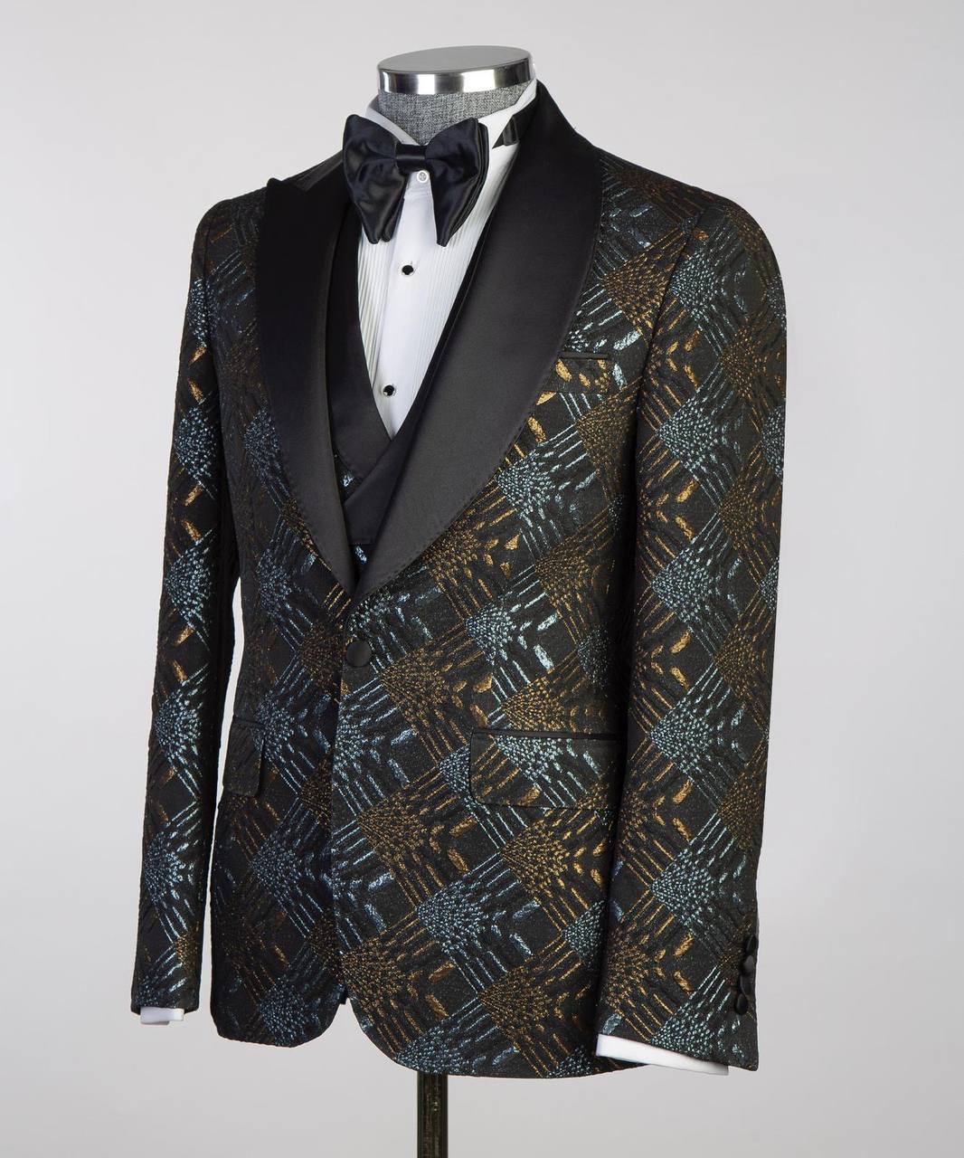 Men's Black Tuxedo-Asymmetrical Satin Lapel