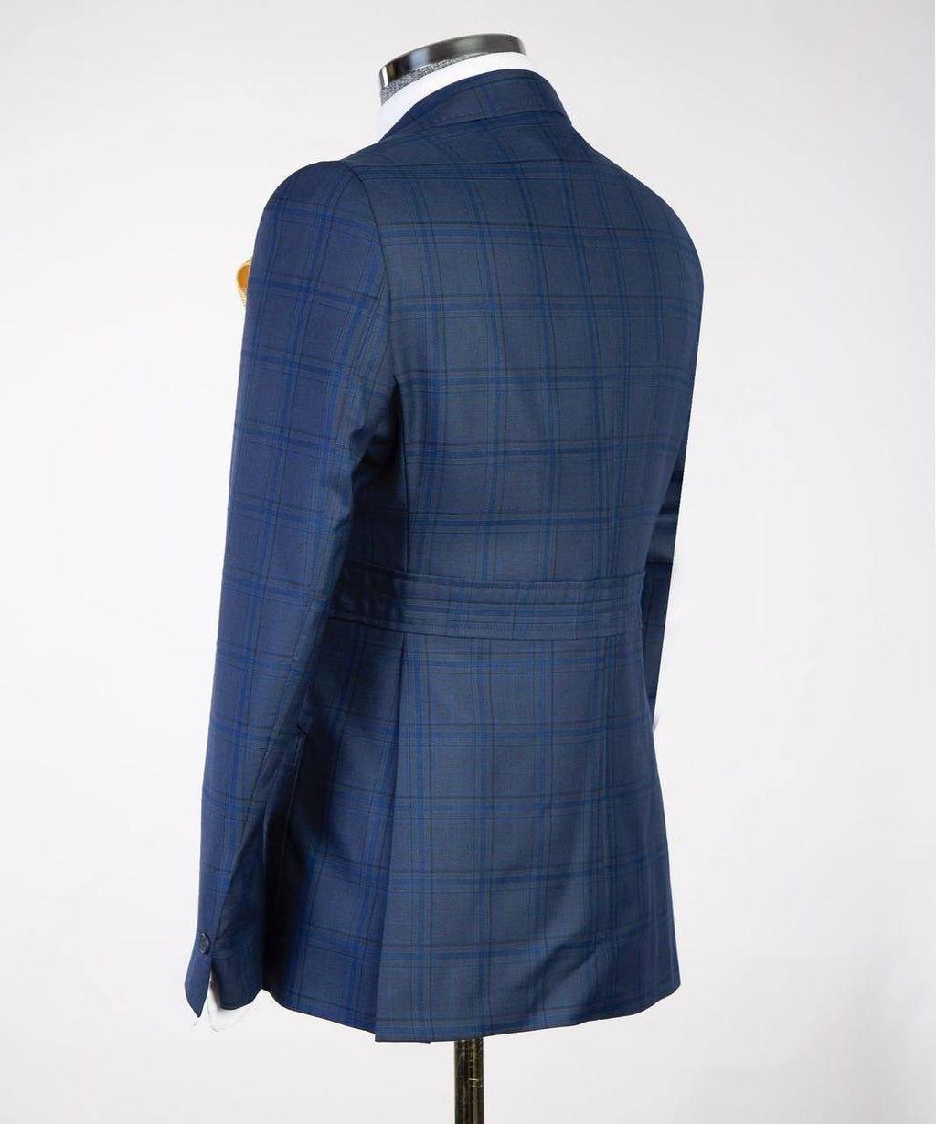 Men's Plaid Suit with Buttoned Belt