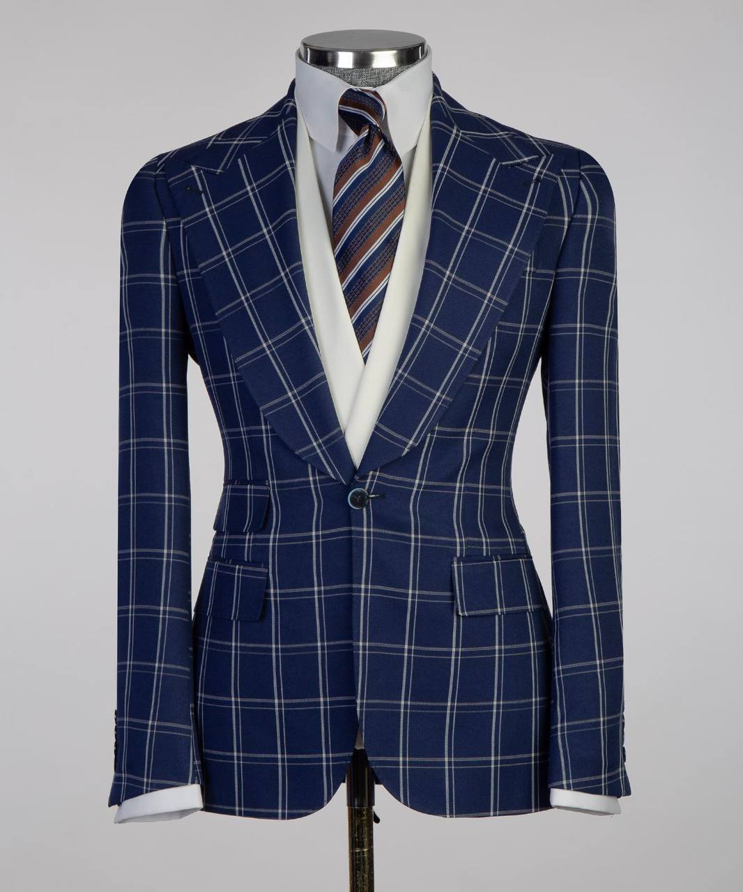 Plaid 3-Piece Suit-Navy