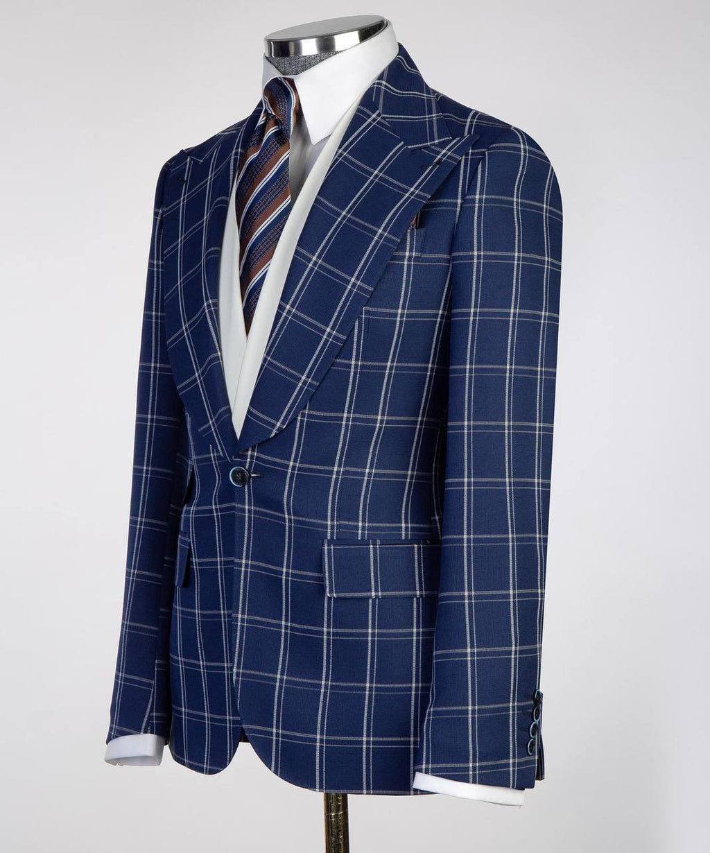Plaid 3-Piece Suit-Navy