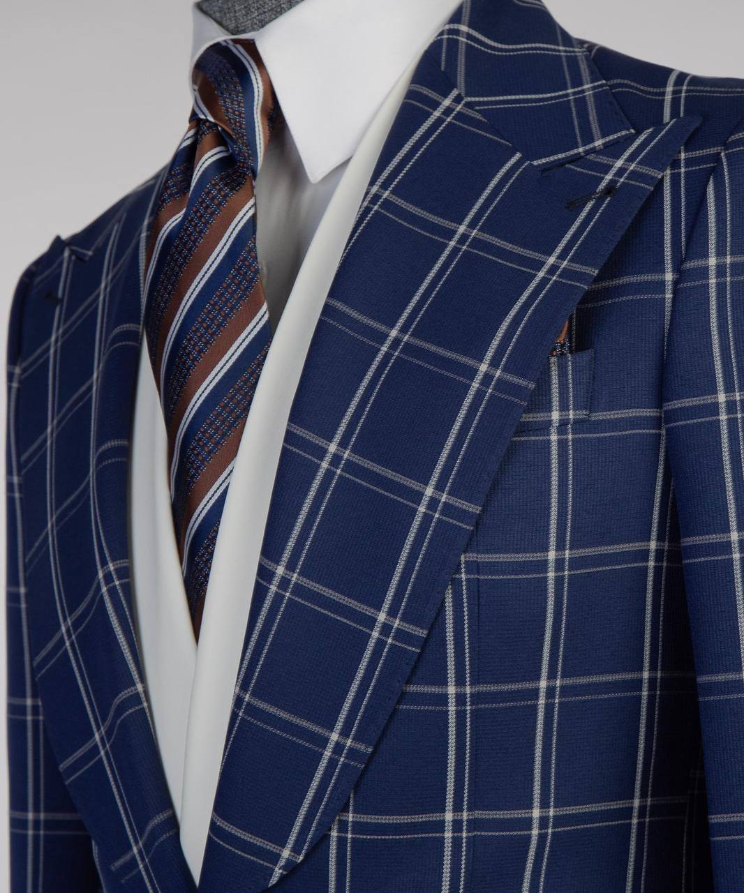Plaid 3-Piece Suit-Navy