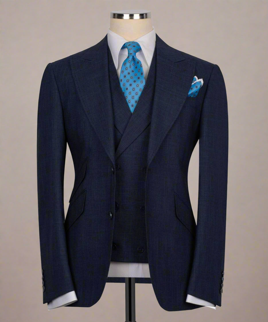 3-piece suit set, men's formal suit, navy wedding attend suit, classic suit for men, prom tuxedo, event suit, peak lapel blazer, designer men's suit.