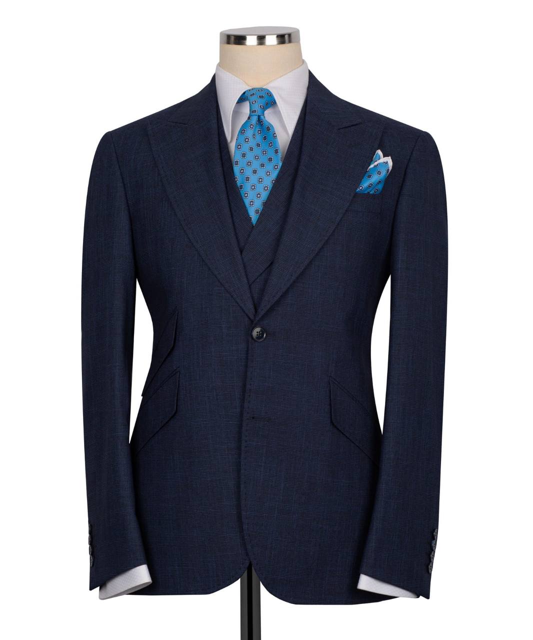 Classic 3-Piece Navy Checkered Suit