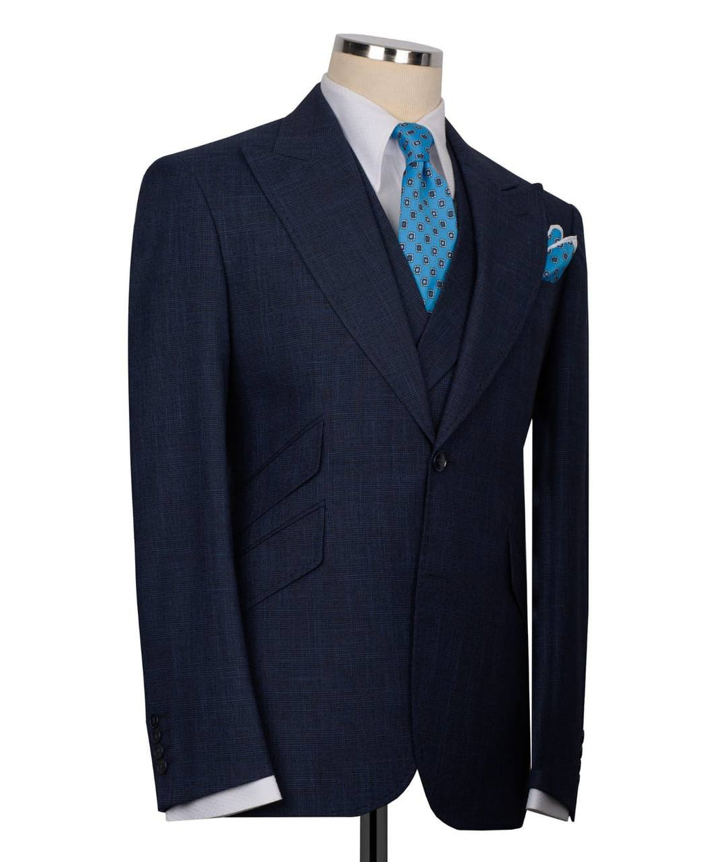 Classic 3-Piece Navy Checkered Suit