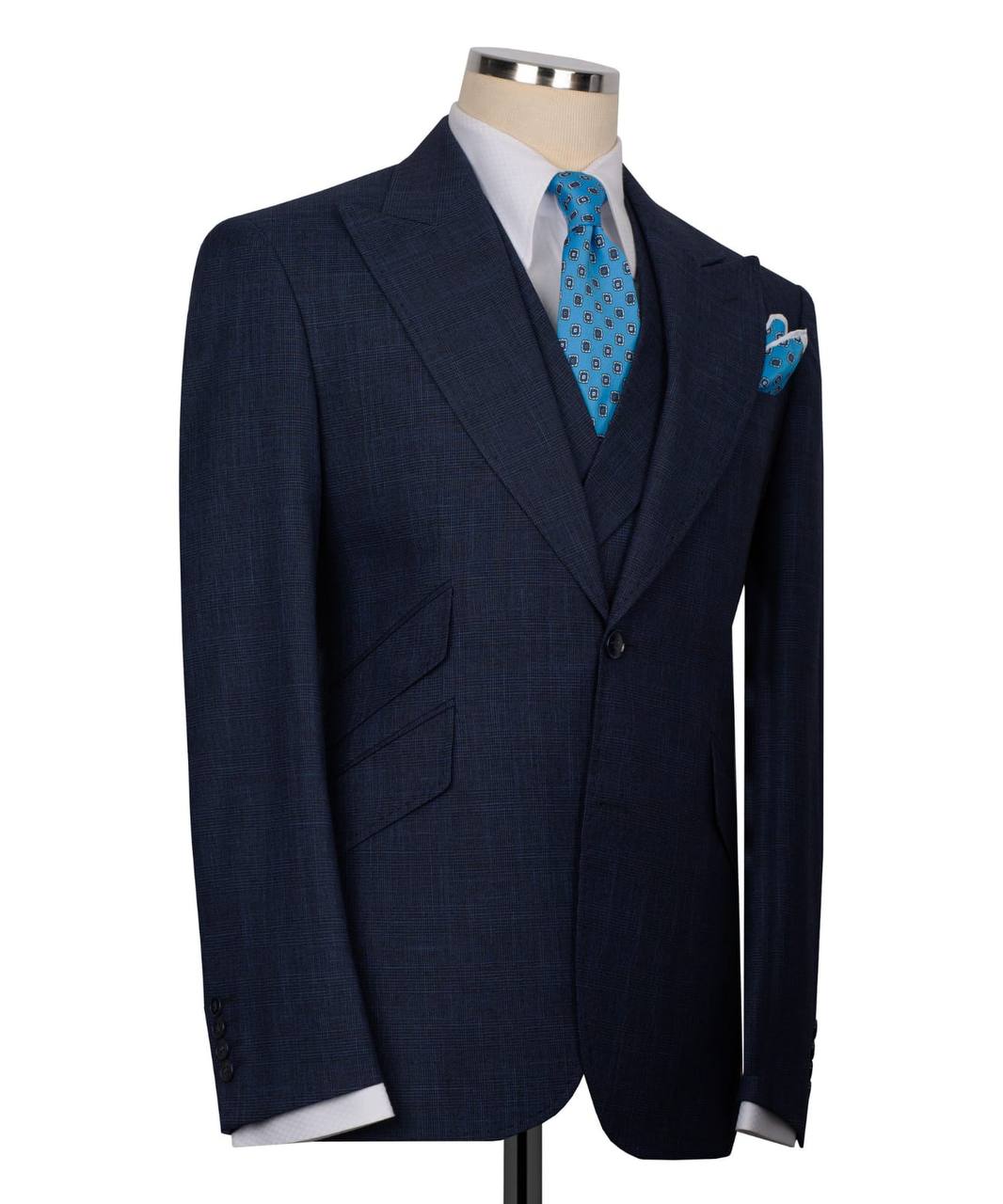 Classic 3-Piece Navy Checkered Suit