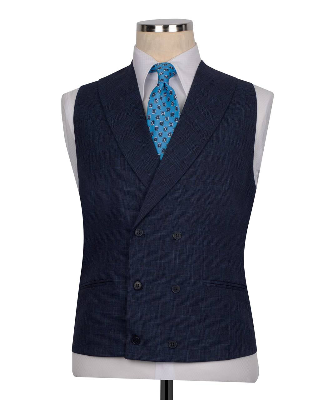 Classic 3-Piece Navy Checkered Suit