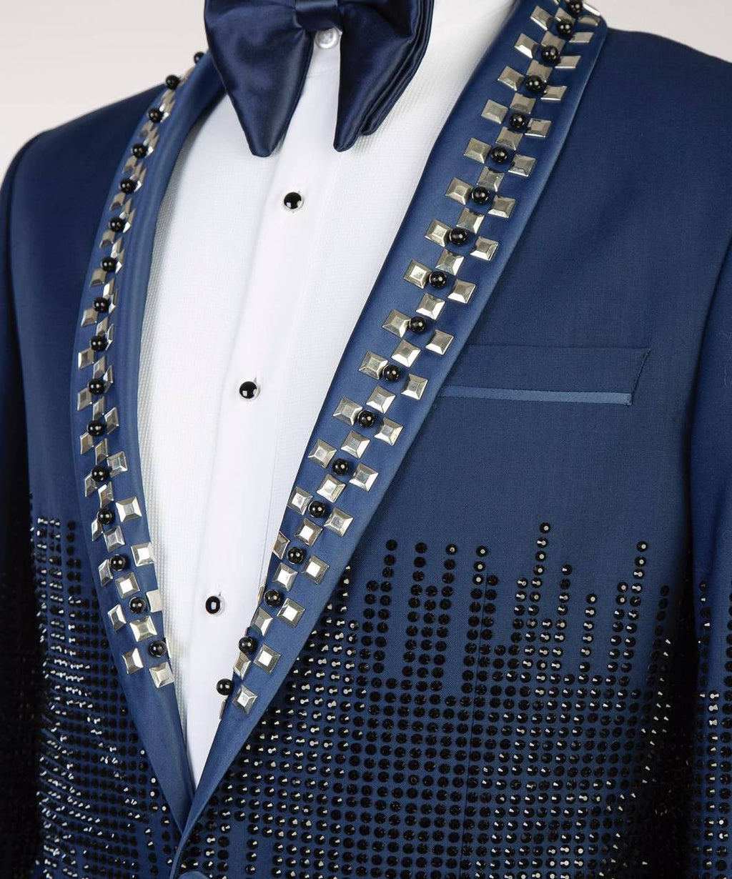 Exclusive Blue Tuxedo,2 Piece, Beaded, Stone Stitched