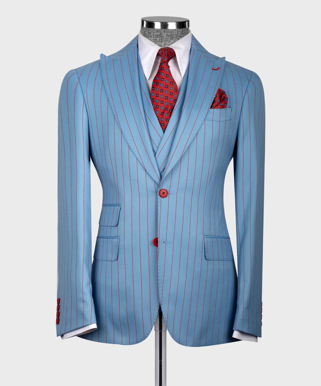 Herren Anzug-Set, 100% Wolle, gestreift, Blau