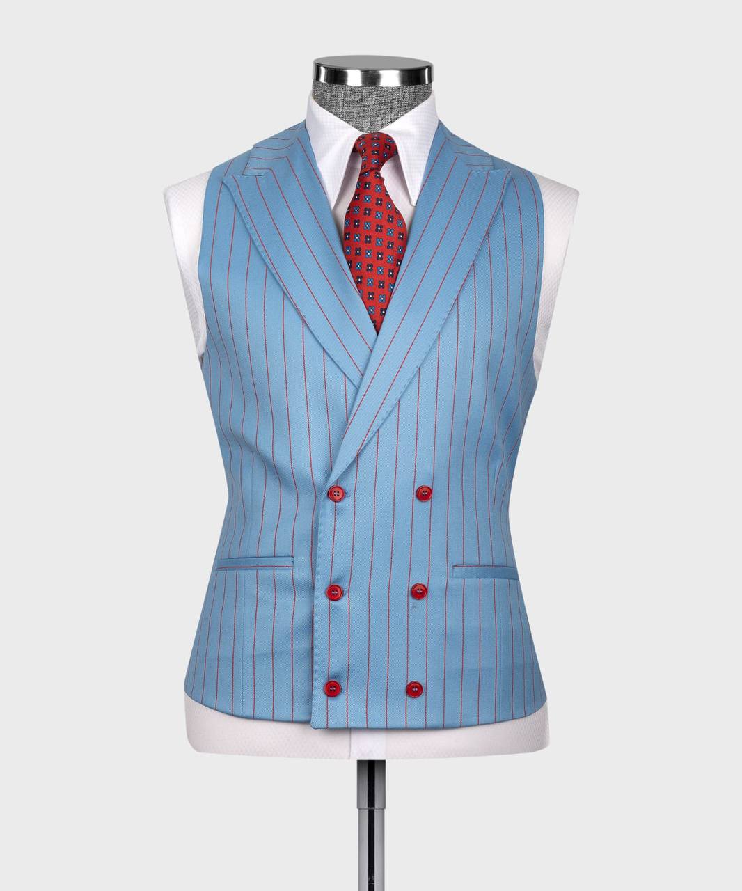 Men's Suit Set, %100 Wool, Striped, Blue