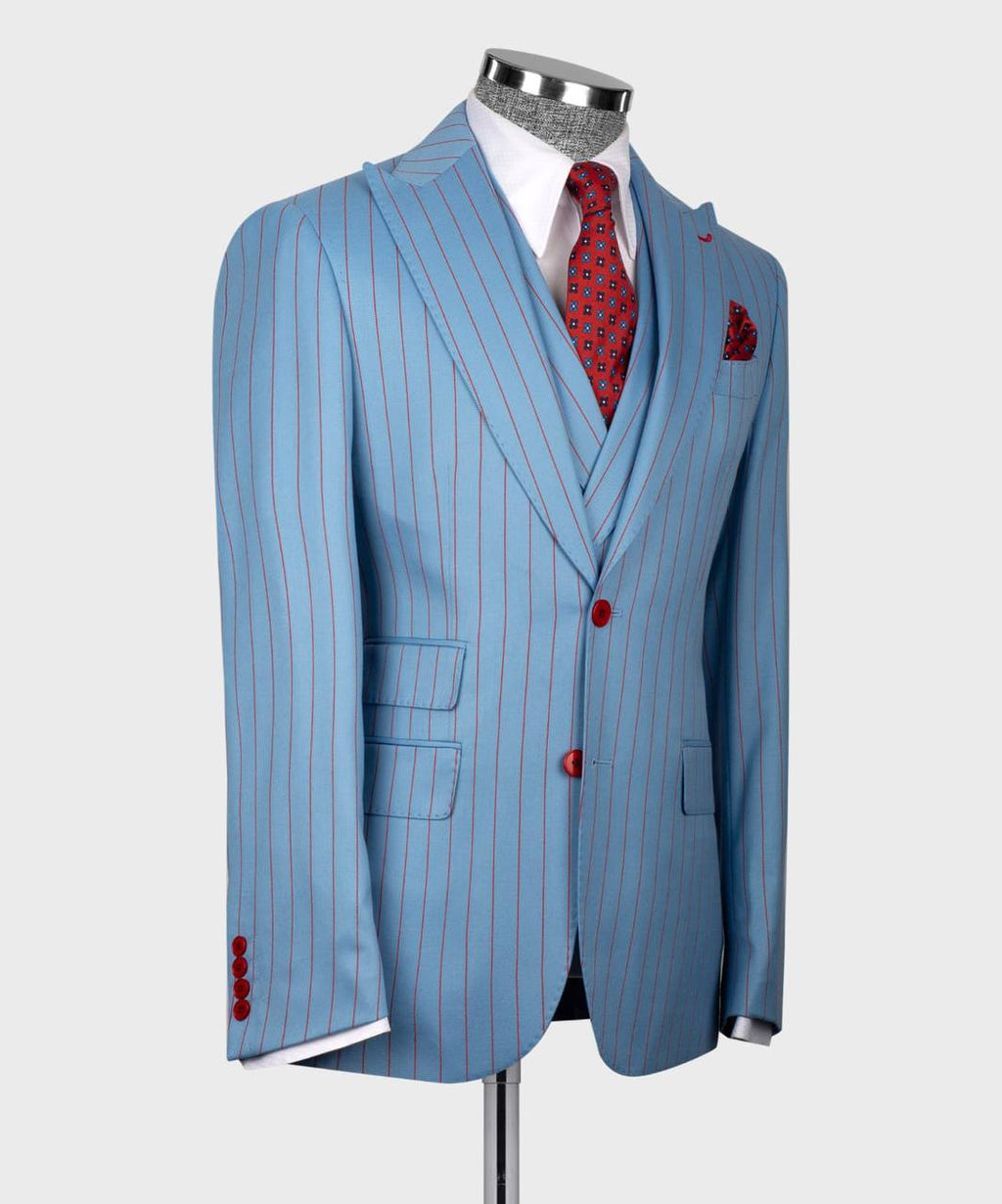 Men's Suit Set, %100 Wool, Striped, Blue