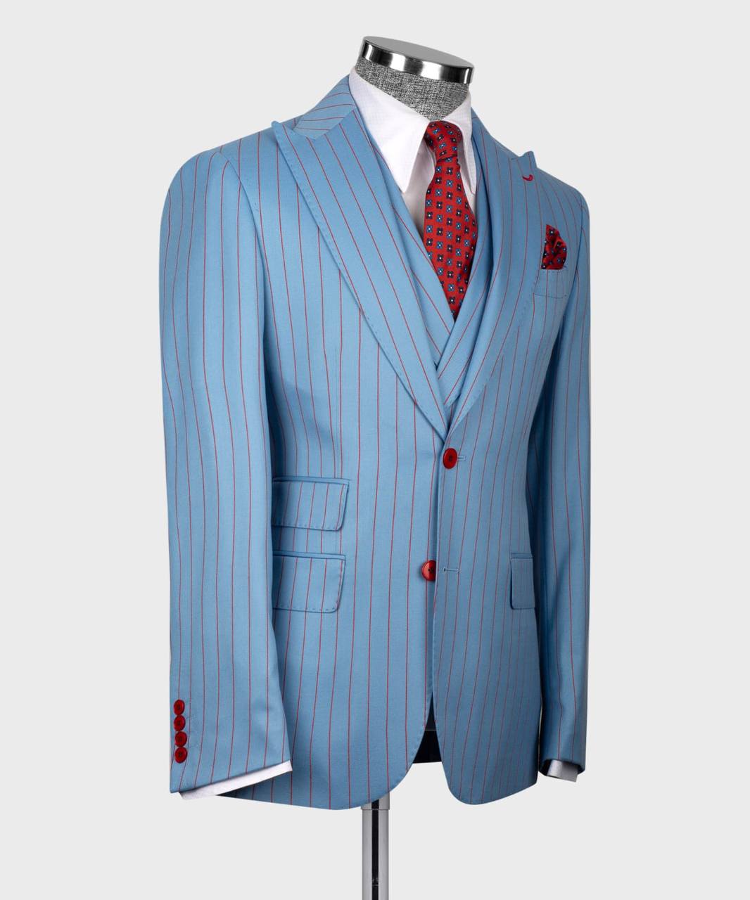 Men's Suit Set, %100 Wool, Striped, Blue
