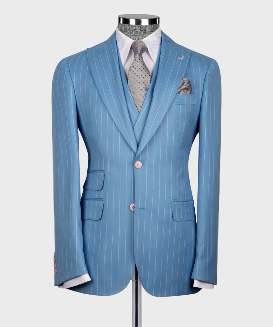Herren Anzug-Set, 100% Wolle, gestreift, Blau