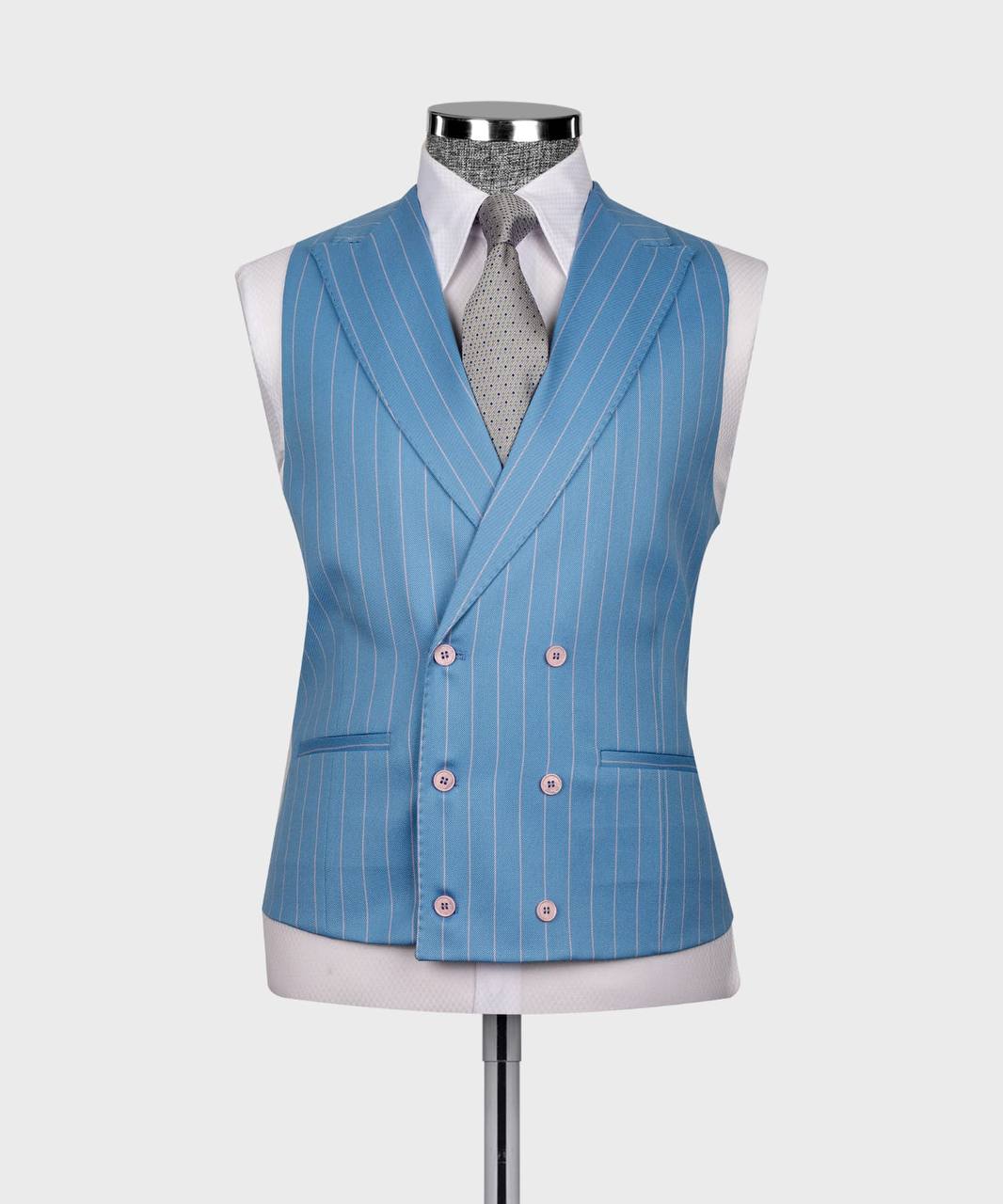 Men's Suit Set, %100 Wool, Striped, Blue