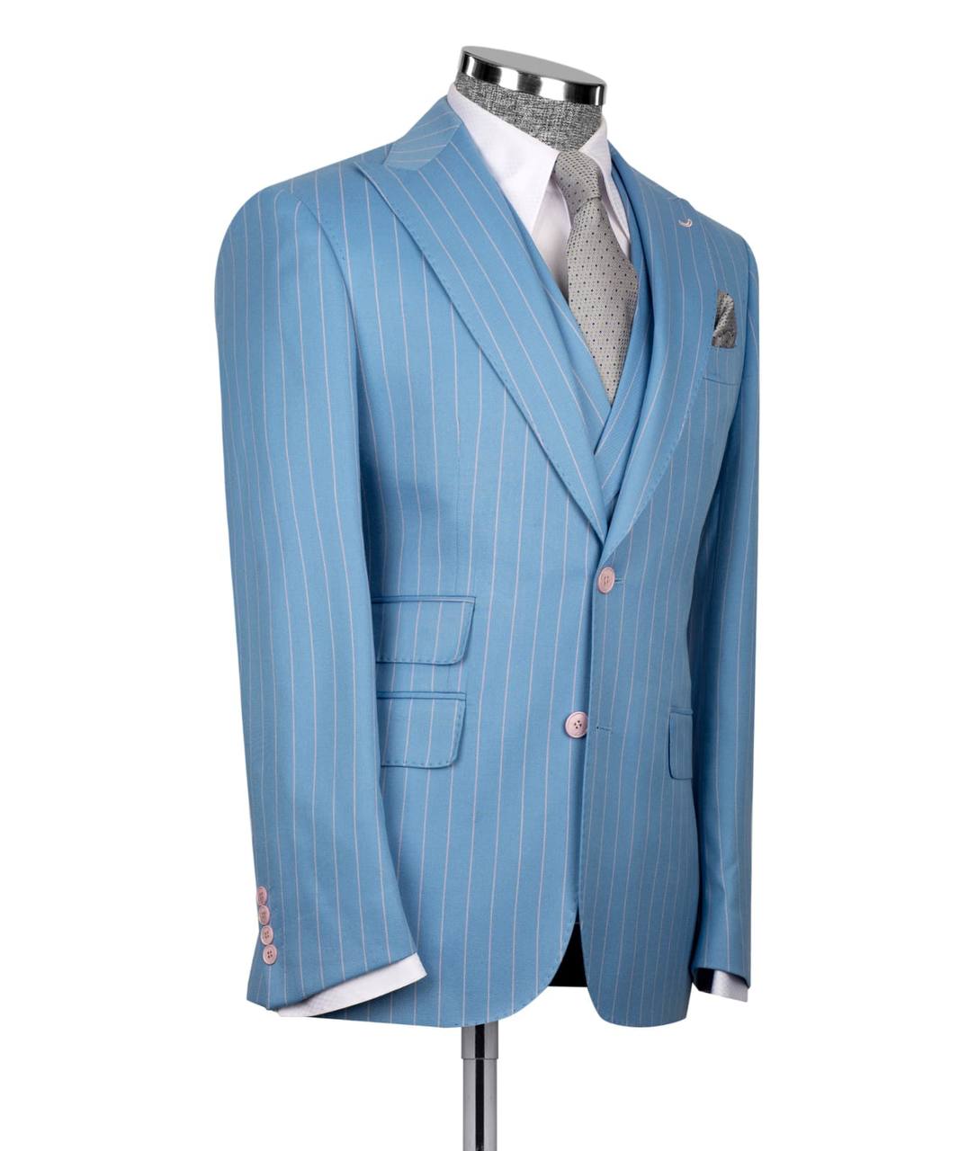 Men's Suit Set, %100 Wool, Striped, Blue