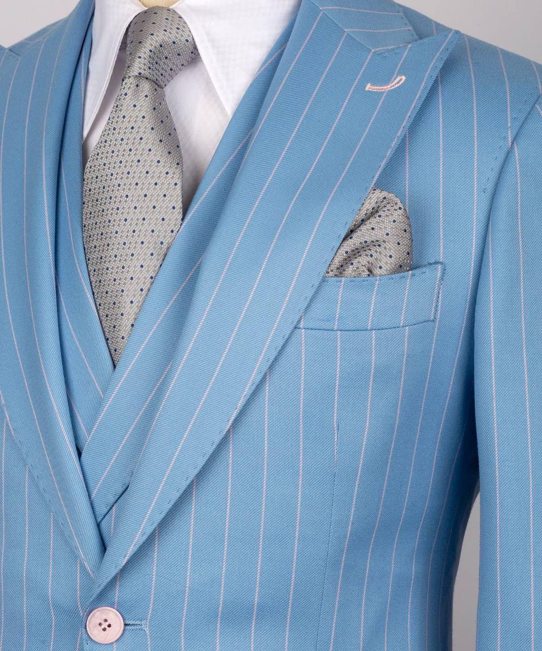 Herren Anzug-Set, 100% Wolle, gestreift, Blau
