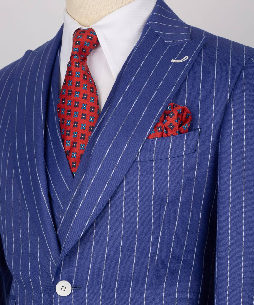 Herrenanzug-Set, 100 % Wolle, gestreift, Blau