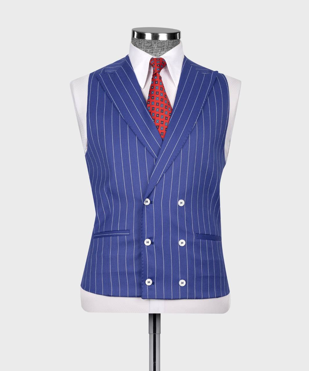 Herrenanzug-Set, 100 % Wolle, gestreift, Blau