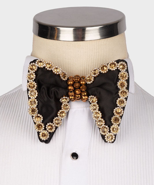 Large Bowtie, Stone Stitched, - Black/Gold, RD