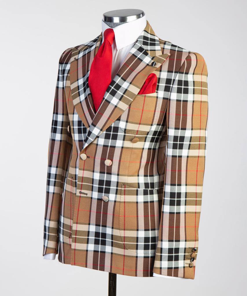 Men's 2 Piece Plaided Suit, Double Breasted
