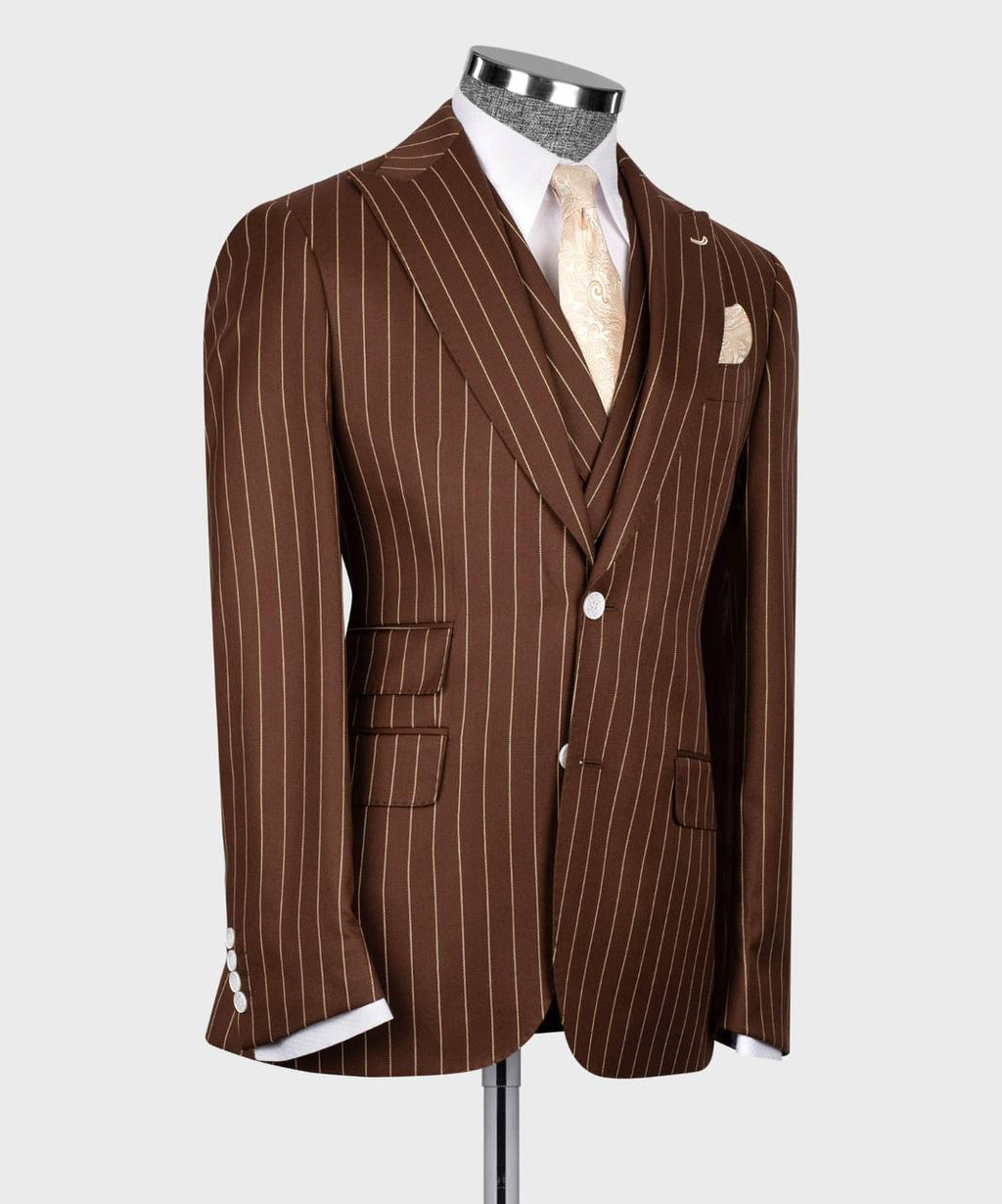 Men's Suit Set, %100 Wool, Striped, Brown