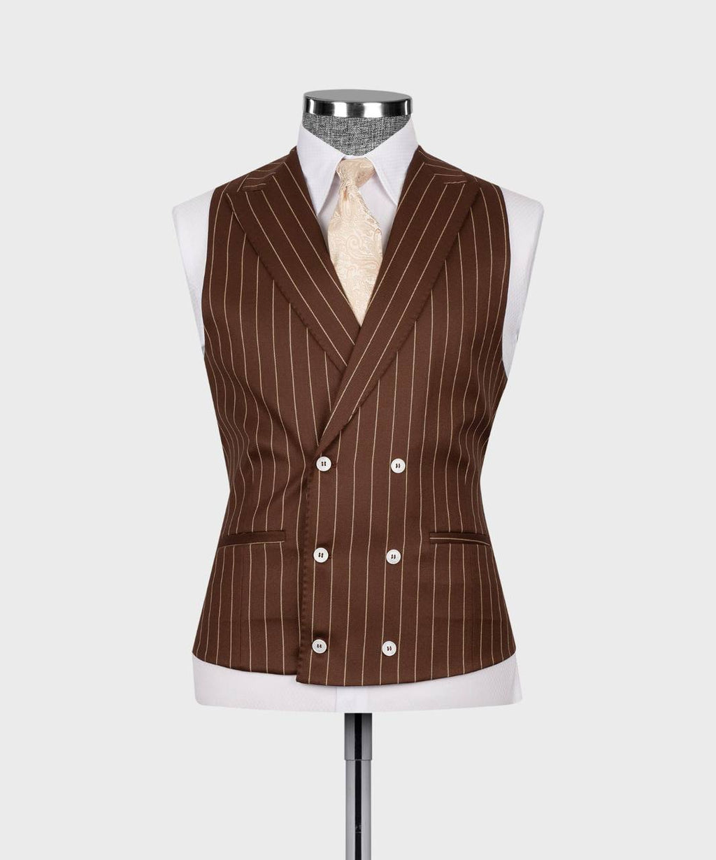 Men's Suit Set, %100 Wool, Striped, Brown