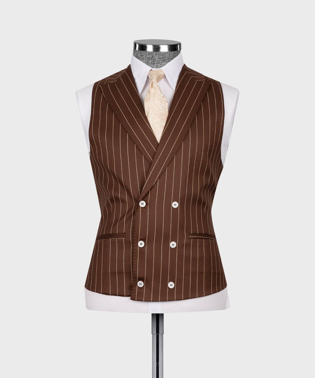 Herrenanzug-Set, 100 % Wolle, gestreift, braun