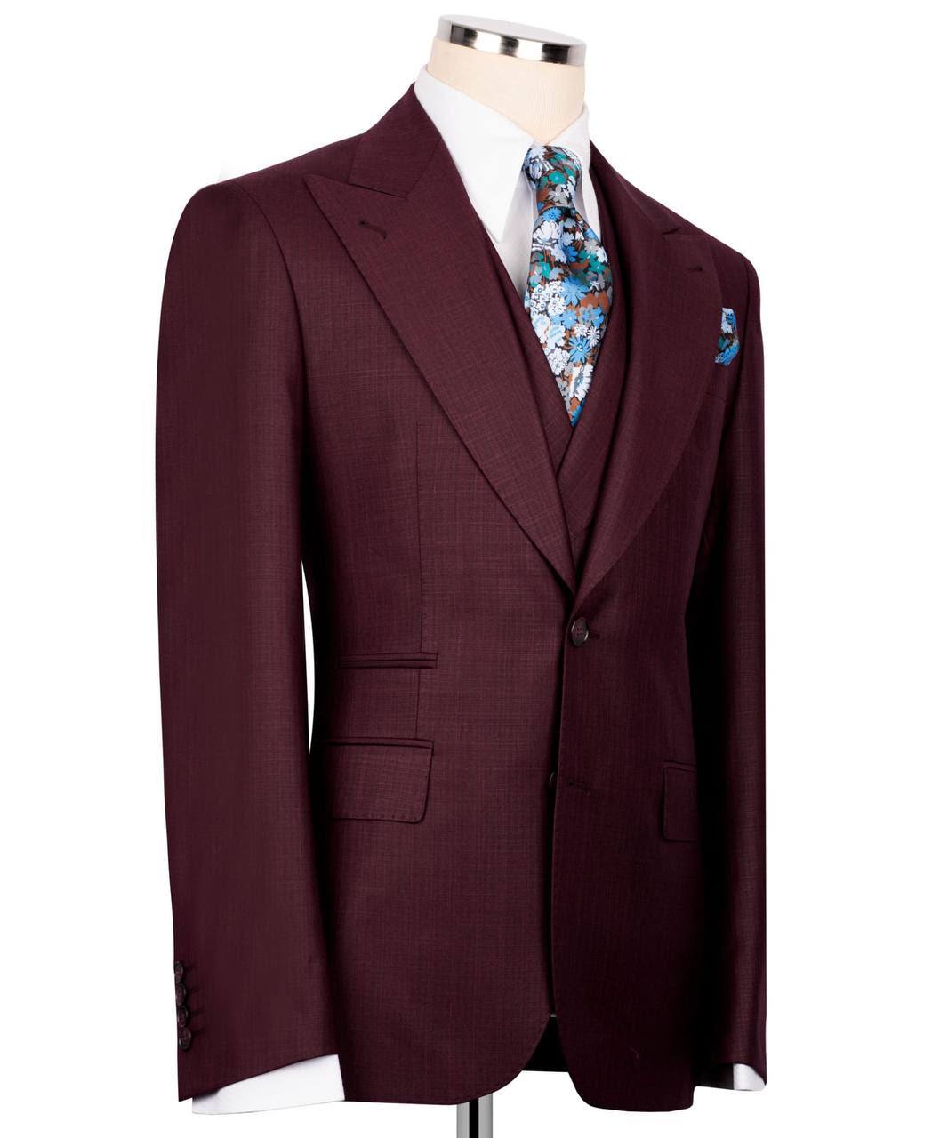 Classic 3-Piece Burgundy Suit Set for Men
